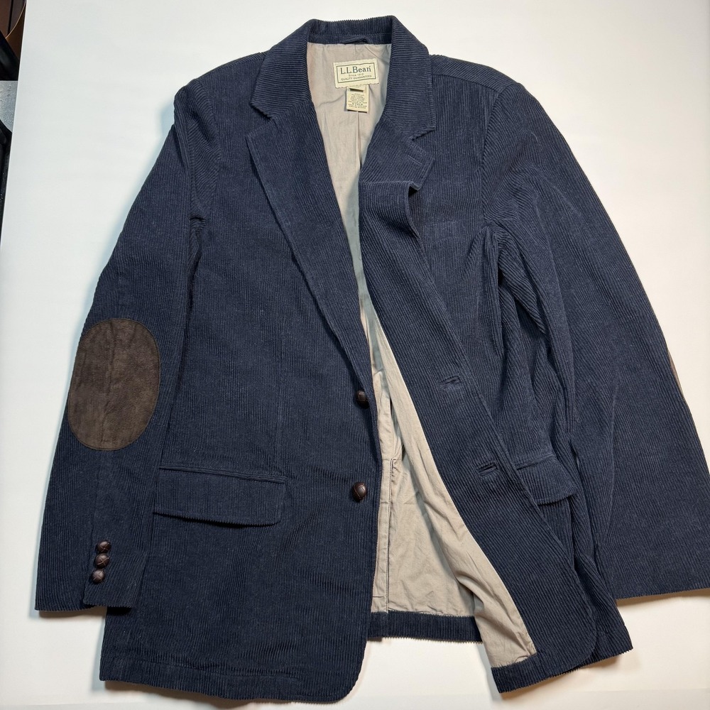 L.L. Bean Mens 46 Tall Blue Corduroy Elbow Patch Blazer Sport Coat